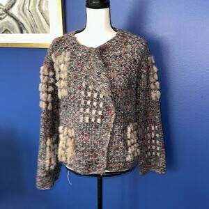 Vintage Hand Loomed Fur & Leather Cardigan by Nancy Bossio – Size M/L